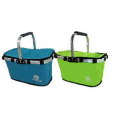 Market basket insulated tote with water-resistant lining, durable polyester canvas, aluminum frame, Lightweight and fully-collapsible with dual carry handles