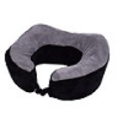 Memory foam travel pillow which is foldable and with side pockets, button closure for a snug fit made from plush material