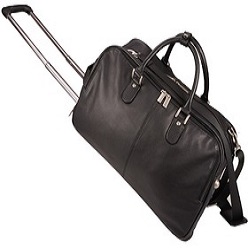 Napa leather top zip opening, extendible handle sling and shoulder straps, cabin size, carry handles, lockable zip pullers