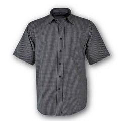 Cotton rich small check fabric. Two piece button down designer collar, Single pocket, Superior quality cotton rich fabric for comfort and coolness, reinforced top stitching, Short Sleeve.