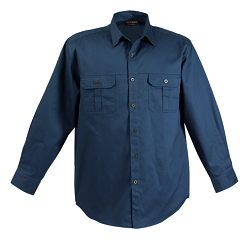 SA inspired long sleeve shirt, Garment Features included two pleated pockets with flaps, double layer yoke with box pleat, double-needle top-stitching throughout. 100% cotton twill fabric, Available in four colours, Curved hem & double-button cuff