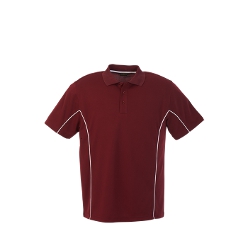 Mens Excel Golf Shirt: Contrast piping on the side seam and sleeve give this moisture management golf shirt dynamic, sporting lines. It features a knitted collar with self-fabric neck tape and single top-stitching on armhole and shoulder. 160g 100% polyester, moisture management fabric: e-dri, double stitched hem, three button placket