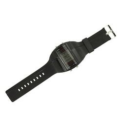 Mens Black Digital Watch with a Square face with Start/Reset/Light/Mode function on a black silicone strap, this is a solar powered watch