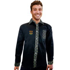 Mens Long Sleeve Shirt with Shweshwe Collar and Cuff