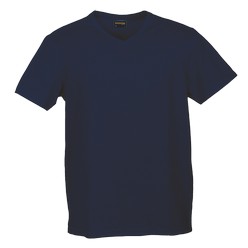 Mens slub v-neck t-shirt: Features 145 100% cotton slub fabric, single neckline rib with lycra, available in five colours