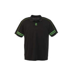 Mens Spirit Golf Shirt: Double contrast twill tape and piping on sleeves and placket provides a striking flow to this shirt. It offers a matching knitted collar and concealed placket with three matching buttons. Double top stitched hem, self-fabric neck tape