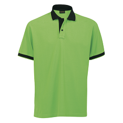 Sporty Mens golfer in four Striking colourways. Garment features include contrast collar and a three button placket. Contrast taped side slits and knitted collar and cuffs. 200g Pique knit, 100% pre-shrunk cotton. Knitted collar & cuff with contrast tipping. Single top-stitching on armhole & shoulder.