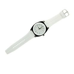 Mens White Silicone Watch with a white face inside a silver Squared face with lines instead of numbers to keep time and a white silicone strap
