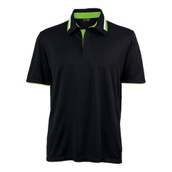 Mens vitality golf shirt: 145g polyester with moisture management: e-Dri, peep-out detail at sleeve hem, supplied with a loose pocket, back collar detailed and concelead placket.