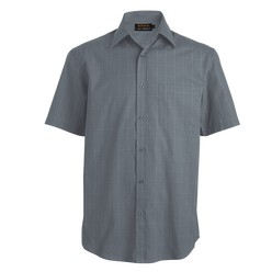Metro Check Lounge Shirt: Garment features include back box pleat and double layer drop-shoulder yoke. Constructed placket and double button mitred cuffs with button-through gauntlet on long sleeves. 55/45 Cotton rich blend. Available in both long and short sleeve options, two stripe check