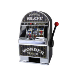 Insert coin, pull lever and win. With working handle, wide spinning reels and jackpot coin return