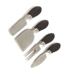 Mini cheese knife set with polished stainless steel and black handles