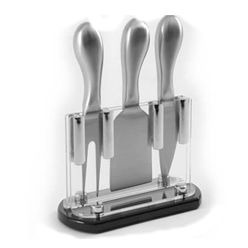 Mini polished stainless steel cheese set with acrylic holder