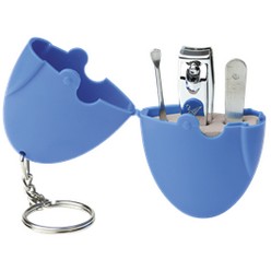Mini manicure set keychain, cuticle pusher, tweezers, nail clipper, split ring, flip lid