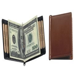 Italian leather Money Clip with credit card pockets, banknote clip, in gift box