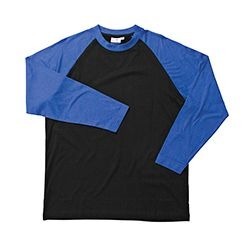 160gsm 100% combed cotton crew neck, contrast raglan sleeves, regular fit