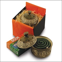 Mosquito Burner gift pack hand made pottery mosquito bowl with packet of mosquito coils in black presentation box
