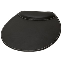 Non slip base, padded wrist rest leatherette, white contrast stitching