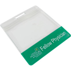 PVC - screen print ? Holds conference badge ? Keeps coins & small valuables safe