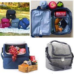 Picnic Bag with cooler lining, two zippered compartments and carry handle