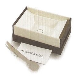 Polished stainless steel mustard scoop in a bag, mustard bowl, mustard recipes and presentation box