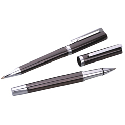 Twist action metal ballpen & Rollerball set, Refill - black ink, Laser engraving, Supplied in Luxury Bettoni box