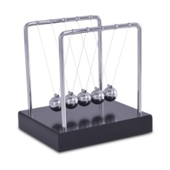 This has to be one of the most interesting desktop accessories created. The Newtons Cradle demonstrates the conservation of momentum and energy using a series of swinging spheres. Its features include 5 silver balls and a black wooden base.