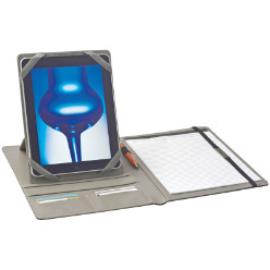 Microfibre folder with tablet holder and loop closure - features a metal plaque for easy engraving.
