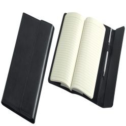 Black genuine Leather Journal with tri-fold magnetic closure, includes pen loop, 192 cream lined perforated pages