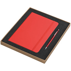 Consisting of an A5 PU hardcover notebook with an elastic strap. ribbon page marker. 160 lined pages and a plastic twist-action ball pen with a touch-tip for smartphones or tablets.