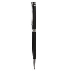 Twist action metal ballpen, Chrome clip & trims, Refill - black ink, Laser engraving