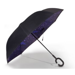 8 panel, 210T pongee material reversible umbrella, Windproof, Manual opening fibreglass frame with black hook handle, 210T