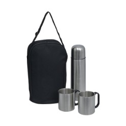 This set has been designed to bring the best out of your beverages allowing you to enjoy your favourite brew of coffee or tea in comfort while on a picnic or camping trip. It features a sleek 400ml stainless steel vacuum flask that keeps your contents warmer for longer, push-button lid that prevents leaks and spills, two double wall 150ml mugs, all contents fit comfortably in a nylon bag with carry handle and zip closure. *Due to Health and Safety Regulations we cannot accept sample returns of t....