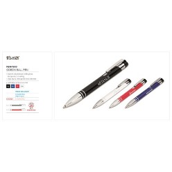A great looking glossy pen to showcase your logo at any promotional event. Mechanism Plunger Action. Available in 4 great colours, barrel aluminium with gloss lacquered coating, clip, tip & trim polished chrome ? with black German ink.