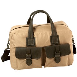 Out of Africa travel duffel, features: large capicity zippered main compartments, durable 600D construction, carry handles, 2 front strapped saddle pockets, adjustable / removable shoulder strap, metal hardware