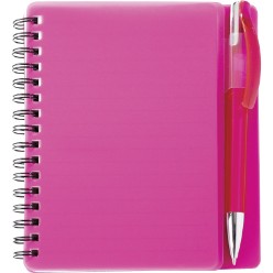A6 spiral bound notebook with 80 sheets of lined paper. Includes Plasma pen (item 2345). Frosty PP cover.