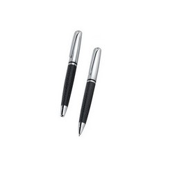 Panda Twist Action Metal Ballpen and Capped Metal Rollerball Set, Refil-Black Ink, Laser Engraving, Supplied in Deluxe Box PU Trim