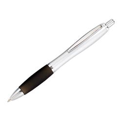 Good quality sprayed silver plastic pen with chrome trim