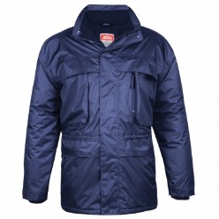 PVC Coated water resistant 100% Polyester / Polar Fleece Lining, Water Resistant polyester with PVC coating / Heat sealed seams / Polar fleece lining / Adjustable inner waist draw cord / Concealed YKK zip with press stud closure / 7 multi-purpose pockets / Stow away hood with draw cord / Ribbed storm cuffs