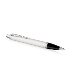 Wht Lacquer Chrome Trim - Ballpoint Pen - Medium Nib - Blue Ink