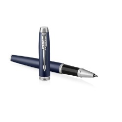 Blue Chrome Trim - Rollerball Pen - Fine Nib - Black Ink