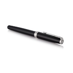 Blk Chrome Trim - Fountain Pen - Medium 18k Gold Nib - Black Ink