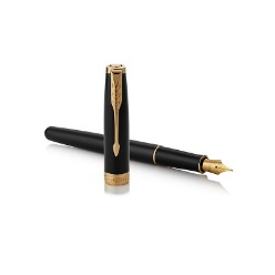 Blk Gold Trim - Fountain Pen - Medium S/S Nib - Black Ink