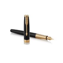 Blk Gold Trim - Fountain Pen - Medium 18k Gold Nib - Black Ink