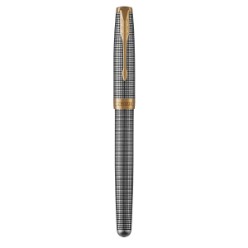 Silver Gold Trim - Fountain Pen - Medium 18k Gold Nib - Black Ink