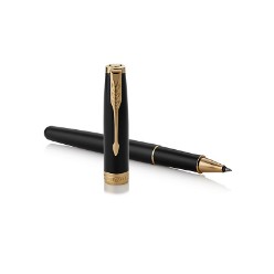 Blk Gold Trim - Rollerball Pen - Fine Nib - Black Ink