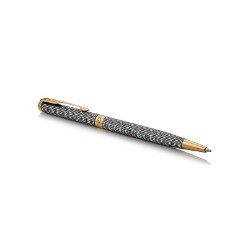 Silver Gold Trim - Slim Ballpoint Pen - Medium Nib - Black Ink