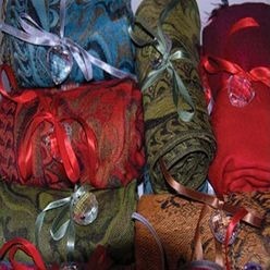 Selection of coloured pashminas, made from wool