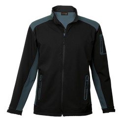 Pegasus Jacket: Two-tone shoft-shell with laser cut welded pocket on the front and sleeves. Garment also has contrast front and back yoke and adjustable sleeve tabs. Breathable, as well as water and wind resistant.