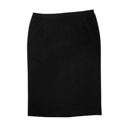 Polyester, Viscose, Spandex ladies skirt. Features include: elasticated side waistband for comfortable fit, back zip with button closure, centre back slit.